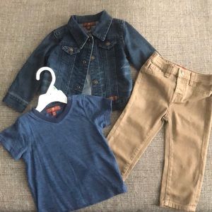 Designer 7- 18 mo 3 pc set- Jean, shirt, & Jacket